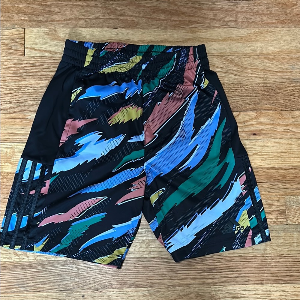 Adidas Vibrant Graphic Shorts with Black and Blue Accents